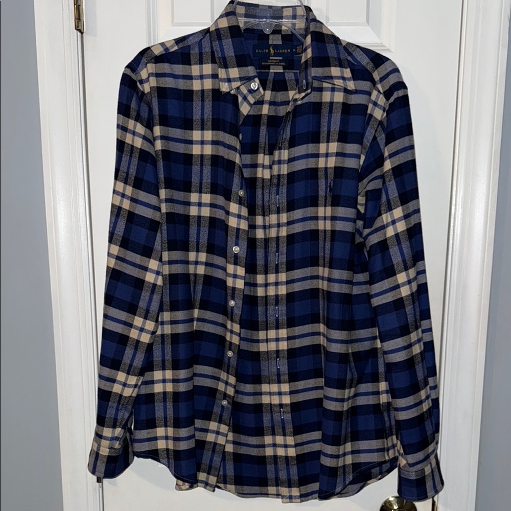Ralph Lauren Blue and Tan Casual Button Down Shirt
